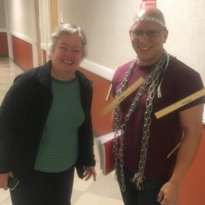 Photo of two professors - Dr. Mizuhara is dressed up as the chain rule